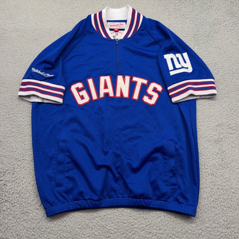 Mitchell & Ness 563FA 011400 Mens Small NFL New York Giants 1/4 Zip Mesh Shirt